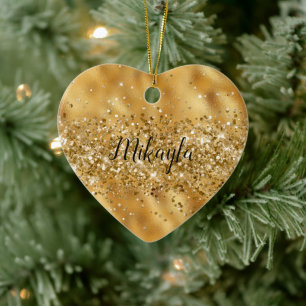 Glam Girly Gold Glitter Glitzy Sparkle Confetti Ceramic Ornament