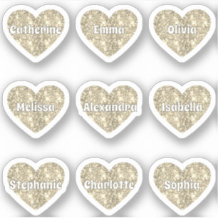 Glam Girly Gold Glitter Hearts Names Pack