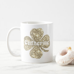 Glam Girly Gold Glitter Lucky Clover Name Coffee Mug