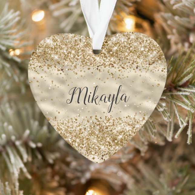 Glam Girly Gold Glitter Sparkle Confetti Name Ornament (Tree)