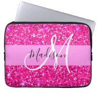 Glam Girly Hot Pink Glitter Sparkles Name Monogram