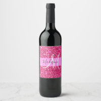 Glam Girly Hot Pink Glitter Sparkles Name Monogram