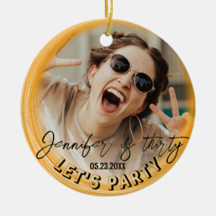 Glam Girly Photo Script 20 30 40 th Birthday Party Ceramic Ornament