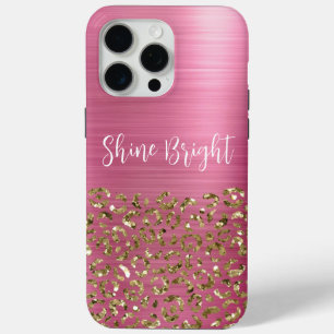 Glam Girly Pink Gold Leopard iPhone 15 Pro Max Case