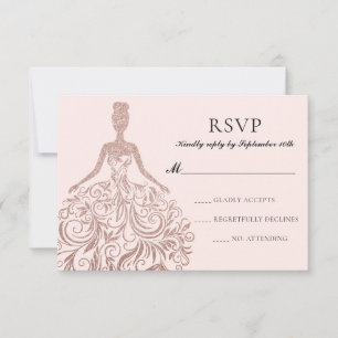 Glam Girly Pink Rose Gold Glitter Sparkle Dress RSVP Card
