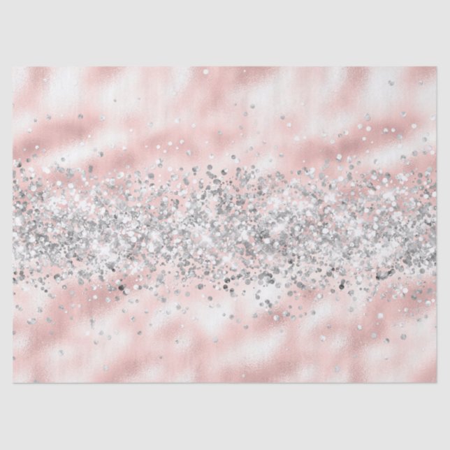 Glam Girly Pink Silver Glitter Sparkle Confetti Tissue Paper (Front)