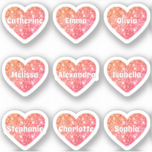 Glam Girly Red Orange Glitter Hearts Names Pack