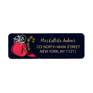 Glam Girly Shoes Purse Snowflake Candy Christmas Return Address Label