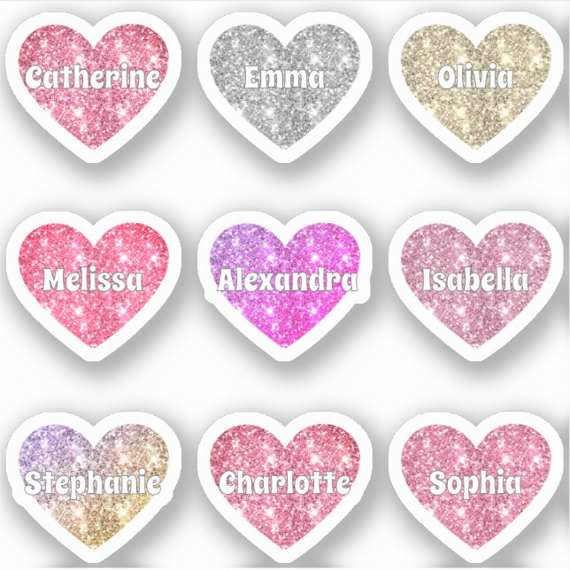 Glam Girly Sparkle Glitter Hearts Names Pack (Front)