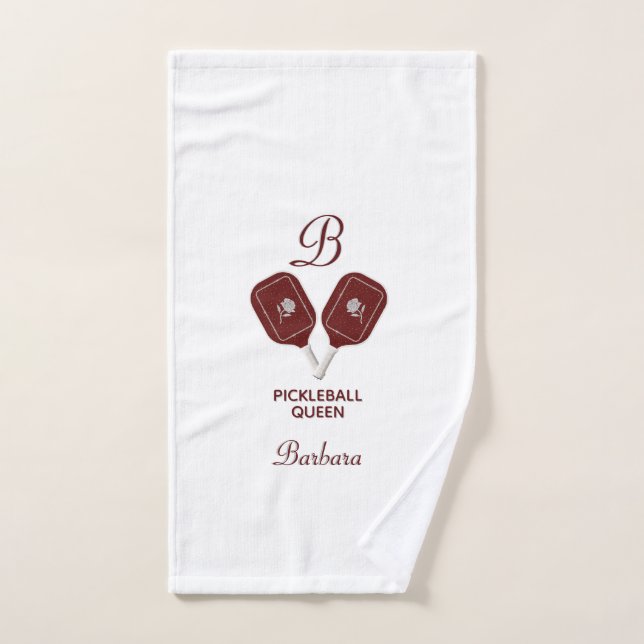 Glam Glit Pickleball Queen Paddles Initial Floral  Hand Towel (Hand Towel)