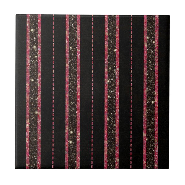 Glam Glitter Black and Pink Viva la Vida Magenta Ceramic Tile (Front)