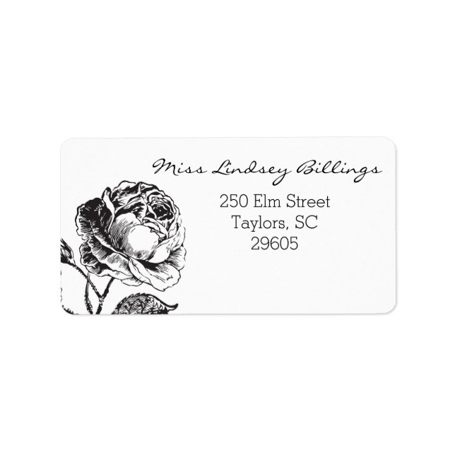 Glam Glitter Black and White Floral Address Label (Front)
