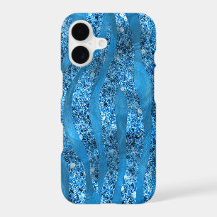Glam Glitter Blue Zebra Stripes iPhone 7 Case