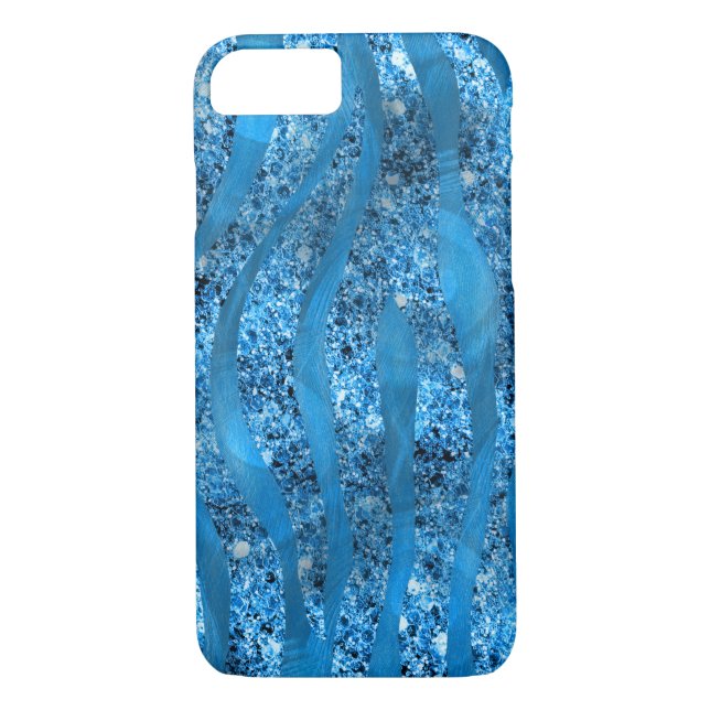 Glam Glitter Blue Zebra Stripes iPhone 7 Case (Back)