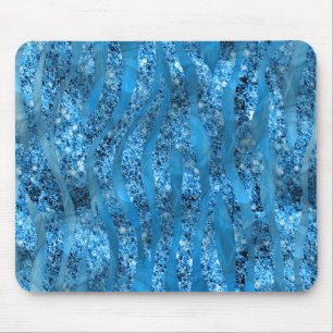 Glam Glitter Blue Zebra Stripes Mousepad