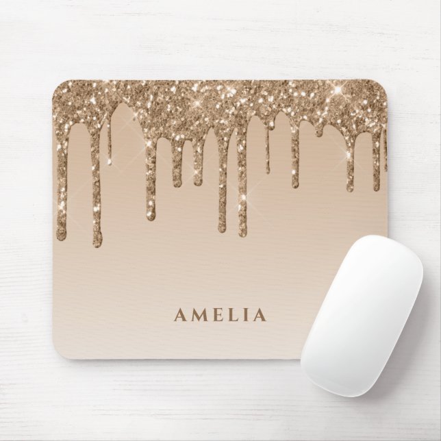 glam glitter drip girly personalised name  mouse pad (With Mouse)