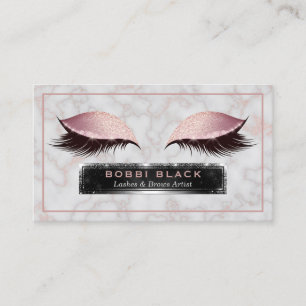 Glam Glitter Eyelash Extensions Rose Gold Marble Business Card