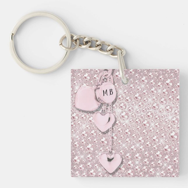 Glam Glitter Girly Pink Key Ring (Front)