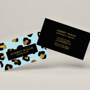 Glam Glitter Gold Aqua Leopard print Luxury Business Card