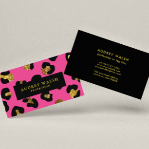 Glam Glitter Gold Fuchsia Leopard print Luxury Business Card