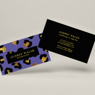 Glam Glitter Gold Purple Leopard print Luxury Business Card