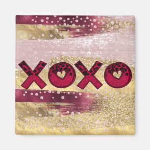 Glam Glitter Gold Red Luxe XOXO Valentines   Magnet