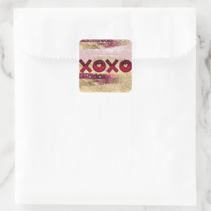 Glam Glitter Gold Red Luxe XOXO Valentines  Square Sticker