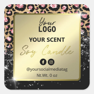 Glam Glitter Leopard Print Soy Candle Labels