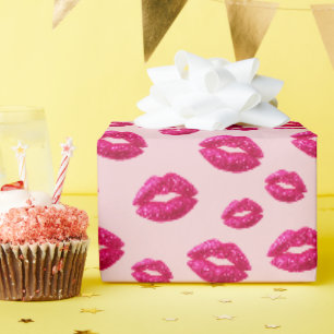 Glam Glitter Lipstick Kiss Wrapping Paper