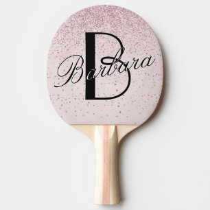 Glam Glitter Pink Leather Texture Monogram Name Ping Pong Paddle