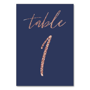 Glam Glitter Rose Gold and Blue Wedding Table Number