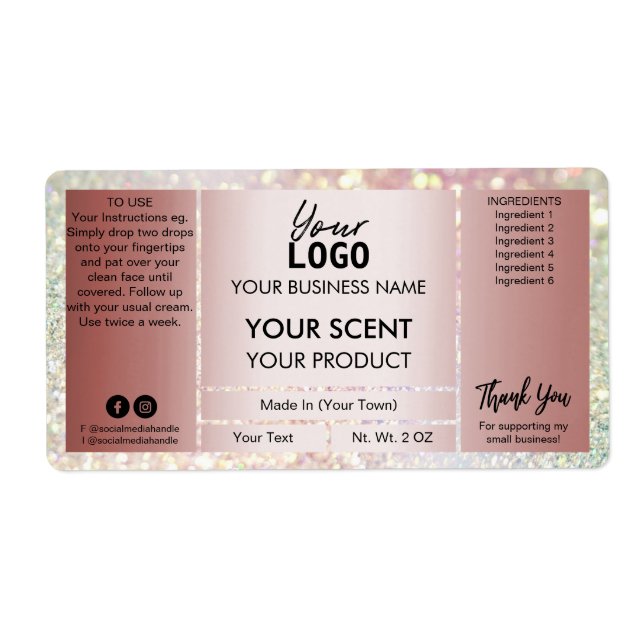 Glam Glitter Rose Gold Product Labels (Front)