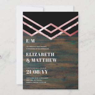 Glam Glitter Rosegold Black Deco Wedding Invite