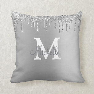 Glam & Glitter Silver Personalized Monogram Cushion