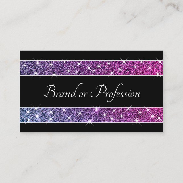 Glam Glitter Stars Purple Shimmer Spark on Black Business Card (Front)