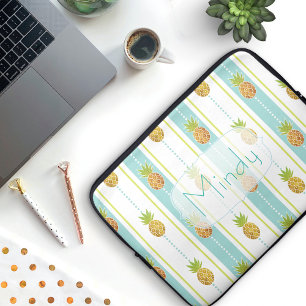 Glam Glitter Tropical Pineapple & Stripes and Dots Laptop Sleeve