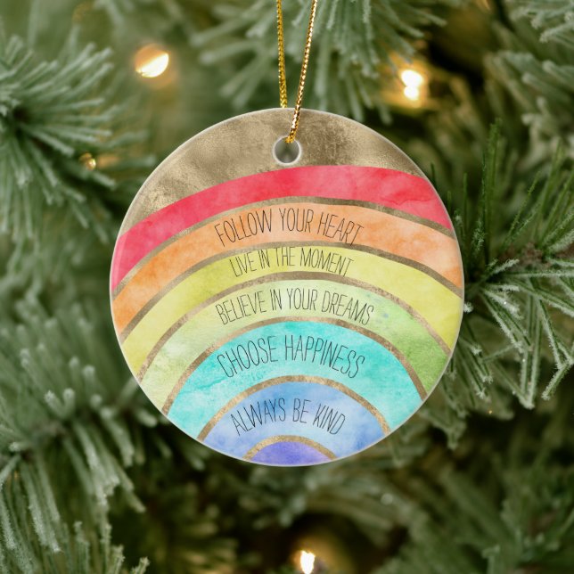 Glam GoId Inspirational Quotes Rainbow  Ceramic Ornament (Tree)