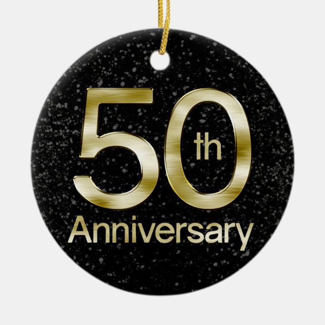 Glam Gold 50th Anniversary Ceramic Tree Decoration (Front)