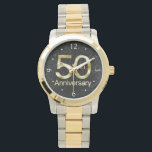 Glam Gold 50th Anniversary Watch<br><div class="desc">Black crinkle glitter background with faux shiny gold big number fifty with 50th Anniversary, a glamourous, elegant and ritzy dinner party celebration of a whopping fifty years since the wedding or marking the quincentennial of a business or any special date. Design Copyright © CustomInvitesOnline.com</div>