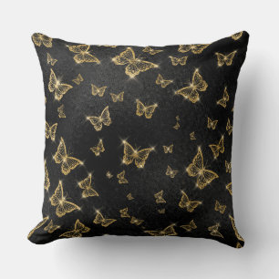 Glam gold and black butterflies pattern cushion
