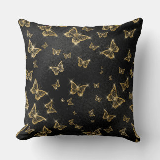 Glam gold and black butterflies pattern cushion