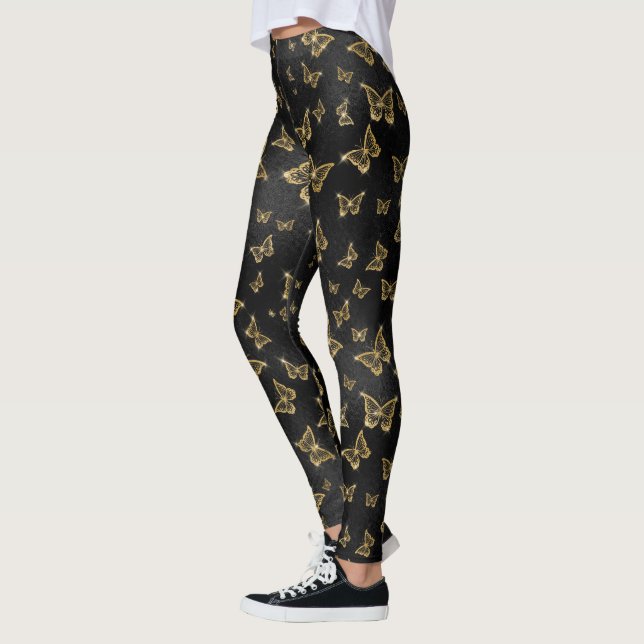 Glam gold and black butterflies pattern leggings (Left)