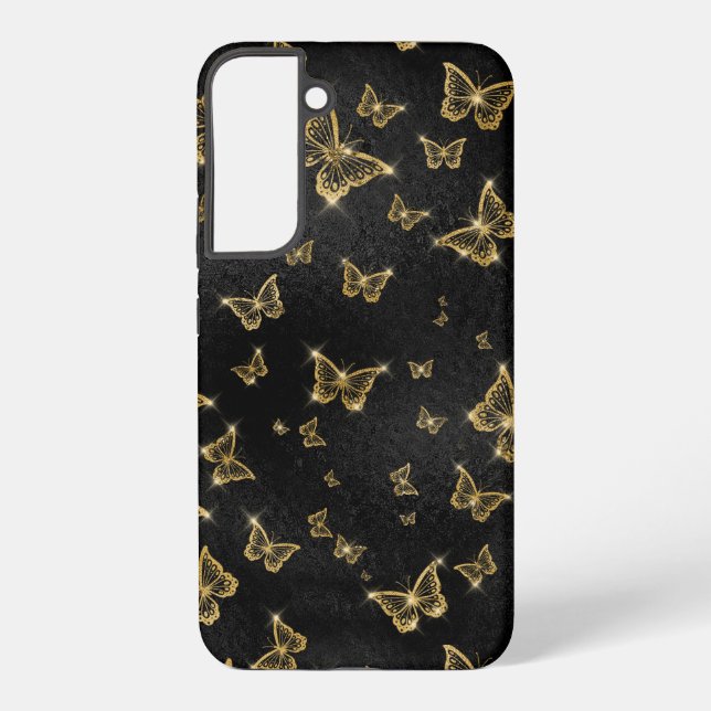 Glam gold and black butterflies pattern samsung galaxy s22+ case (Back)