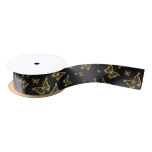Glam gold and black butterflies pattern satin ribbon