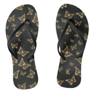 Glam gold and black butterflies pattern thongs
