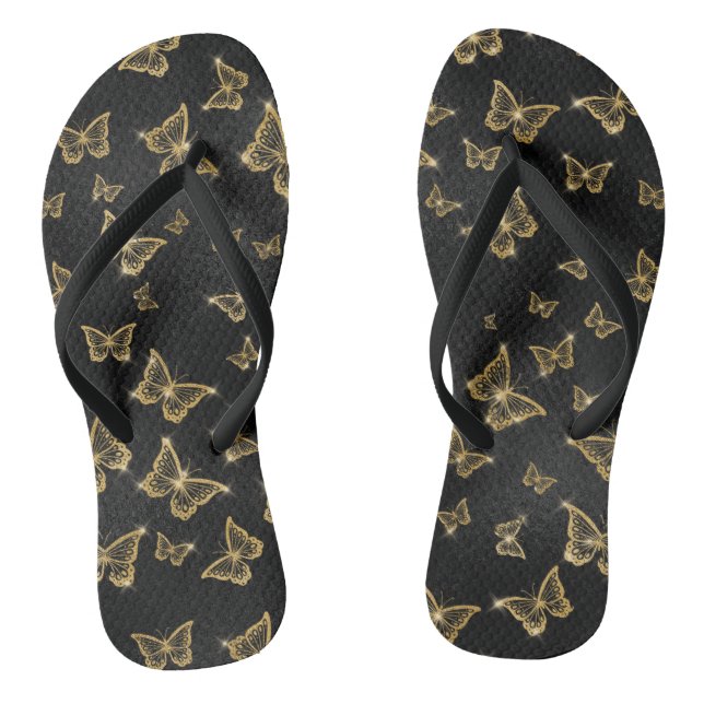 Glam gold and black butterflies pattern thongs (Footbed)
