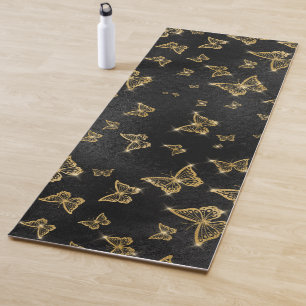 Glam gold and black butterflies pattern yoga mat