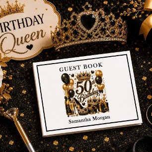 Glam Gold And Black Glitter 50th Birthday Guest Bo Book