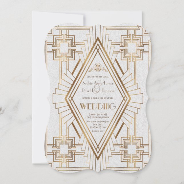 Glam Gold and White Great Gatsby Wedding Invitation (Front)