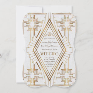 Glam Gold and White Great Gatsby Wedding Invitation
